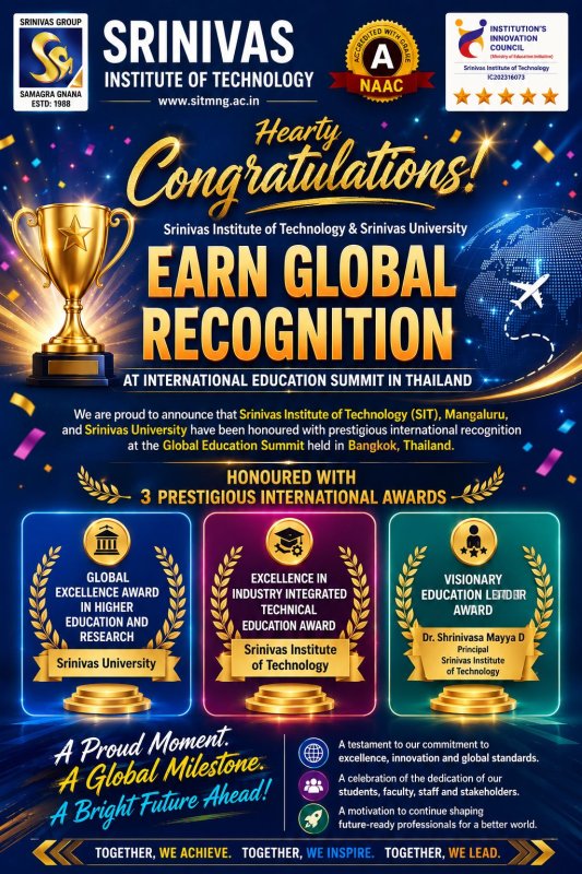 Srinivas Institute of Technology Earns Global Recognition at International Education Summit in Thailand